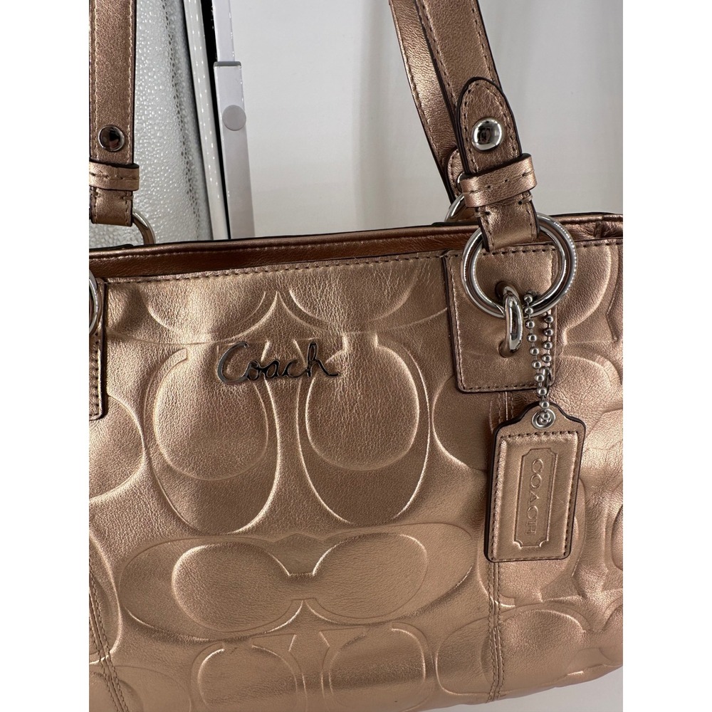 Coach Gallery Tote Metallic Rose Gold Signature Embossed Leather Bag F17727